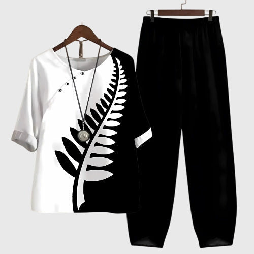 Veronika | Damen Lockeres Zweiteiliges Set mit Schmetterlings-Design