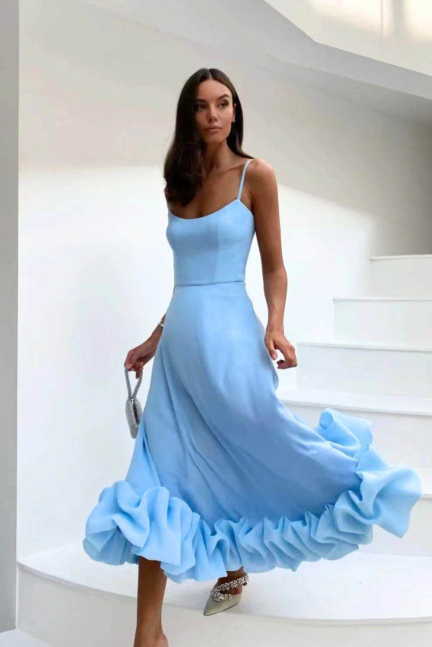 Jasmin | Damen elegantes Kleid für Hochzeitsgäste mit Rüschensaum