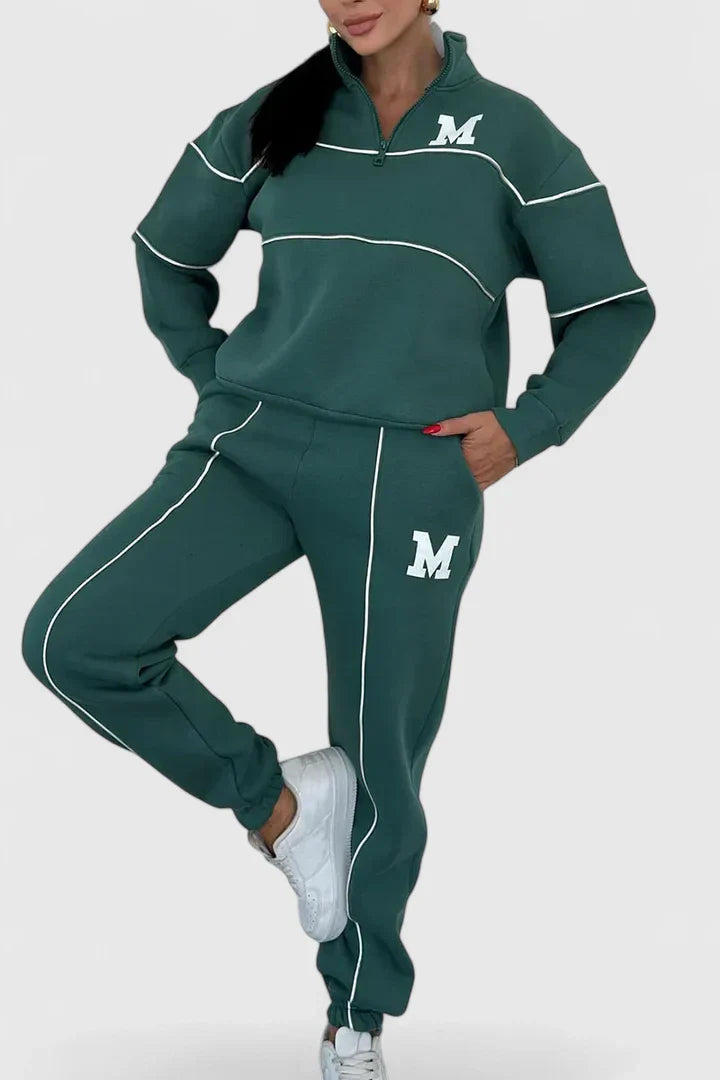 Sabina | Damen Trainingsanzug mit Halbem Reißverschluss und Kontrastbesatz