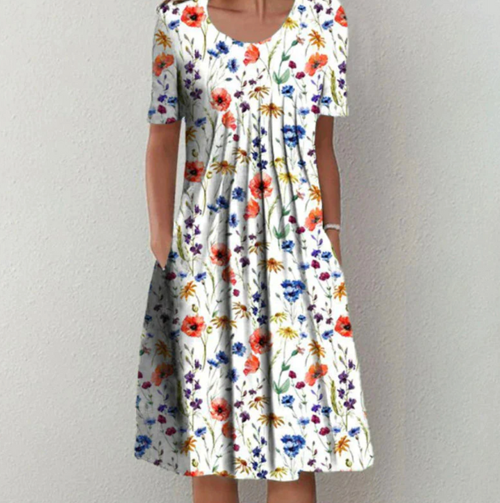 Tamara | Damen Midikleid mit lockerem Schnitt und Blumenmuster