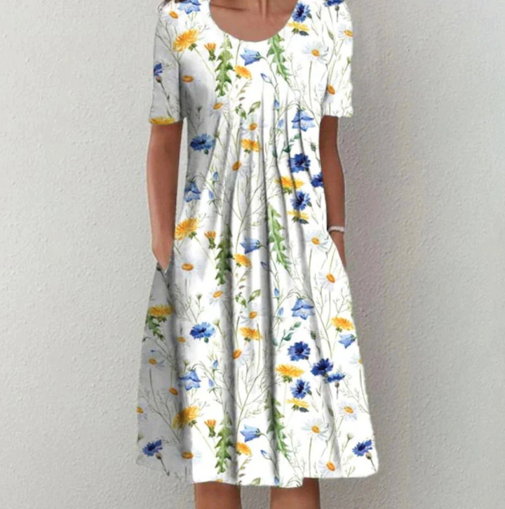 Tamara | Damen Midikleid mit lockerem Schnitt und Blumenmuster