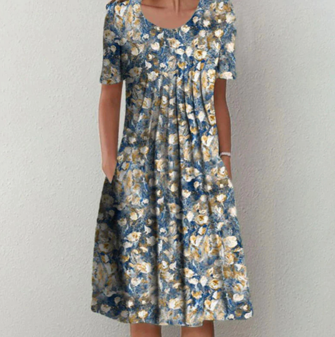 Tamara | Damen Midikleid mit lockerem Schnitt und Blumenmuster