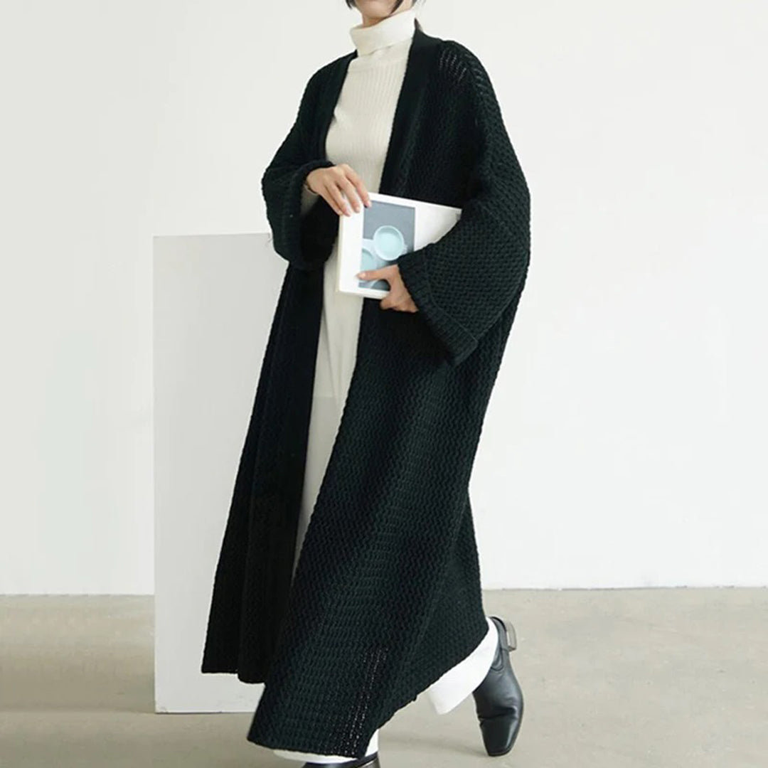 Frieda | Damen Lange Strickjacke mit offener Vorderseite