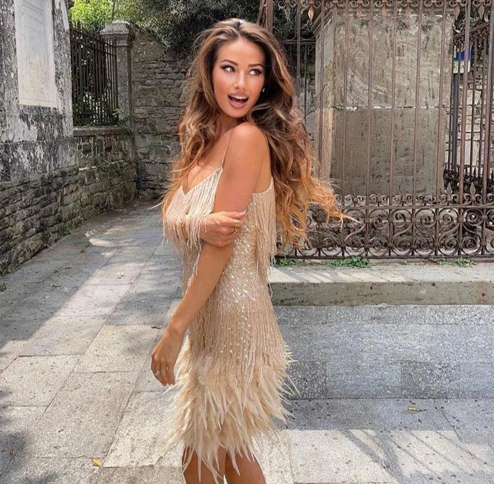 Cecilie | Elegant Dame Cocktailkjole med Frynser