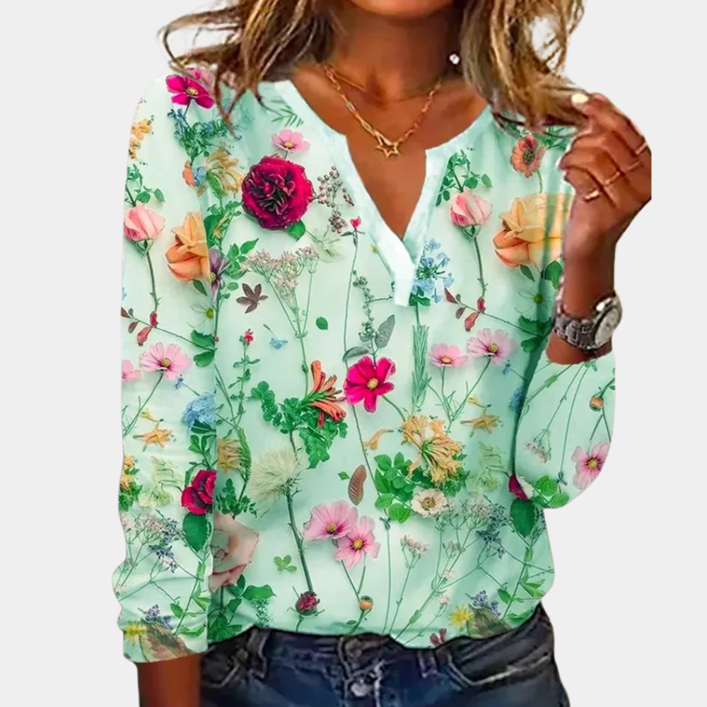 Helene | Stilfull og Avslappet Blomstret Bluse