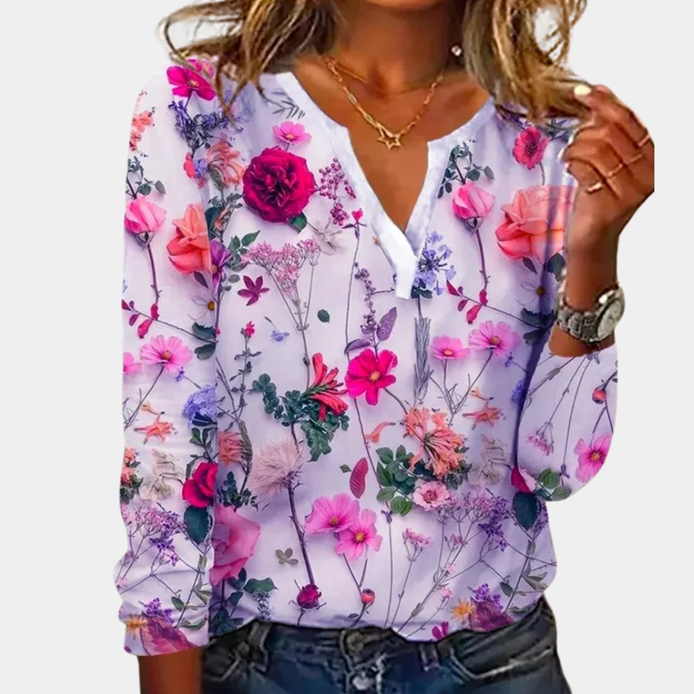 Helene | Stilfull og Avslappet Blomstret Bluse