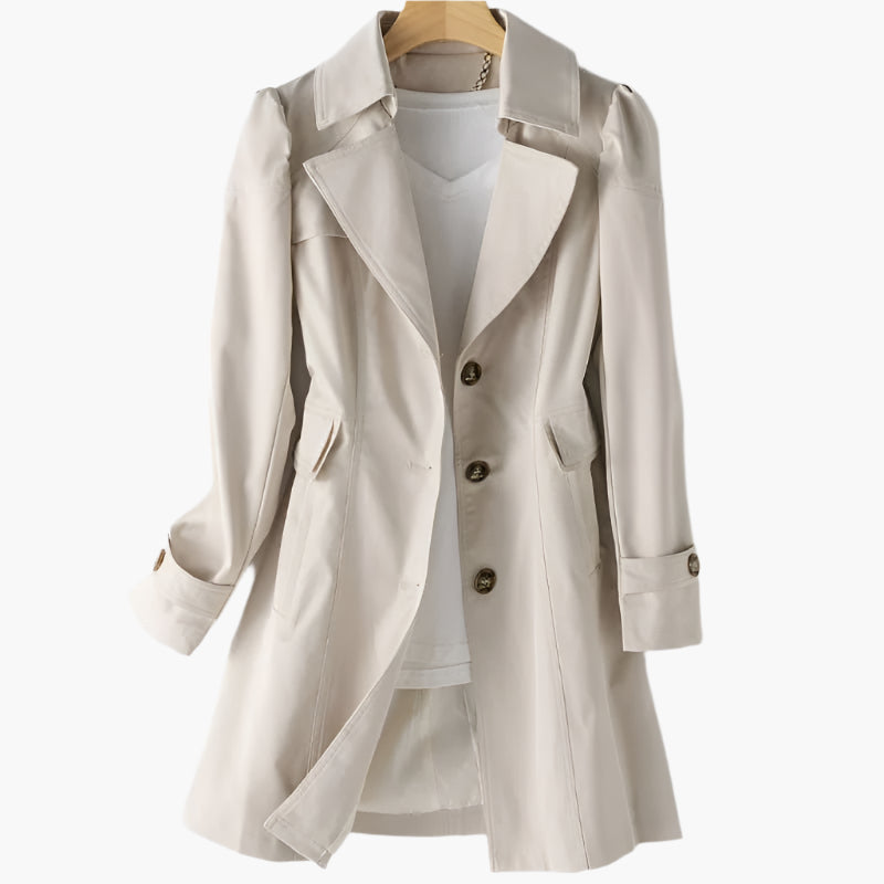Gabriela | Damen Klassischer Langer Trenchcoat mit Knöpfen vorne