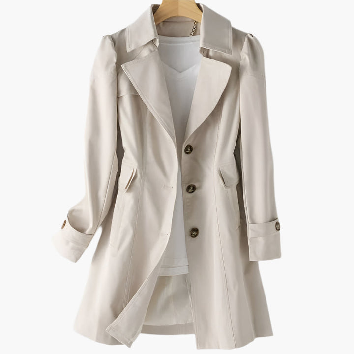 Gabriela | Damen Klassischer Langer Trenchcoat mit Knöpfen vorne