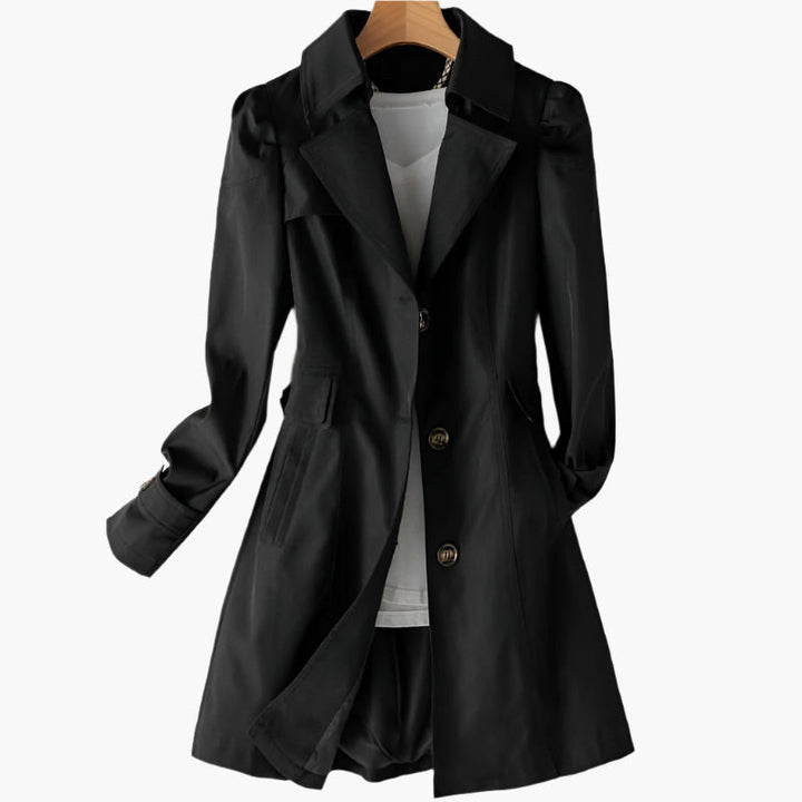 Gabriela | Damen Klassischer Langer Trenchcoat mit Knöpfen vorne
