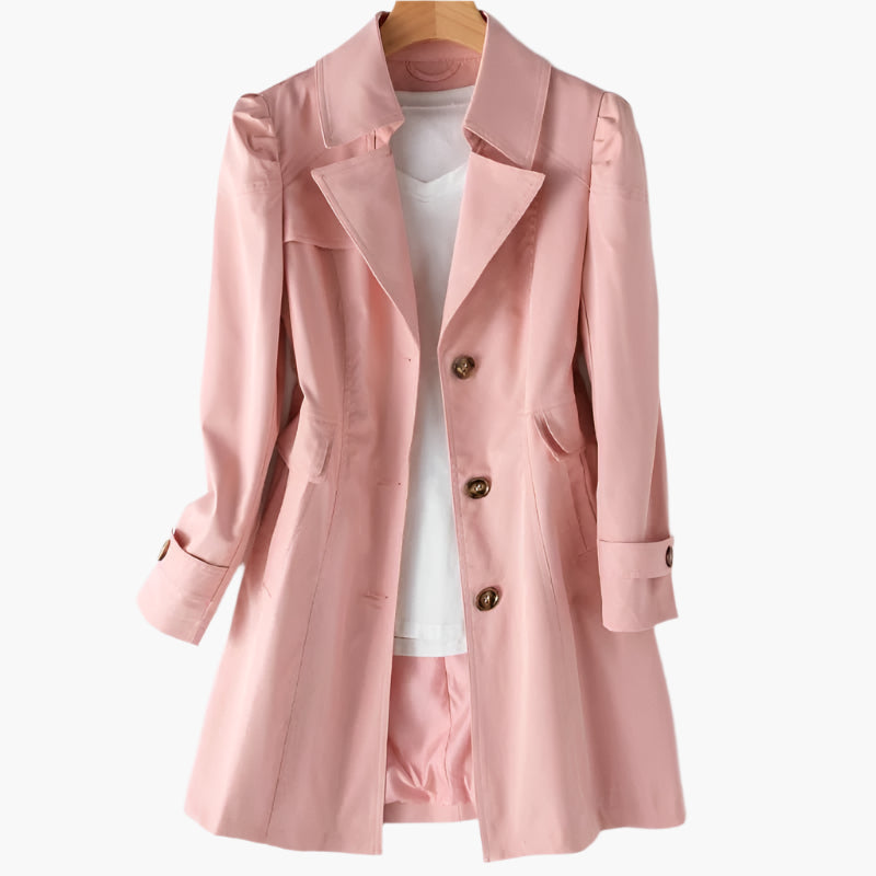 Gabriela | Damen Klassischer Langer Trenchcoat mit Knöpfen vorne