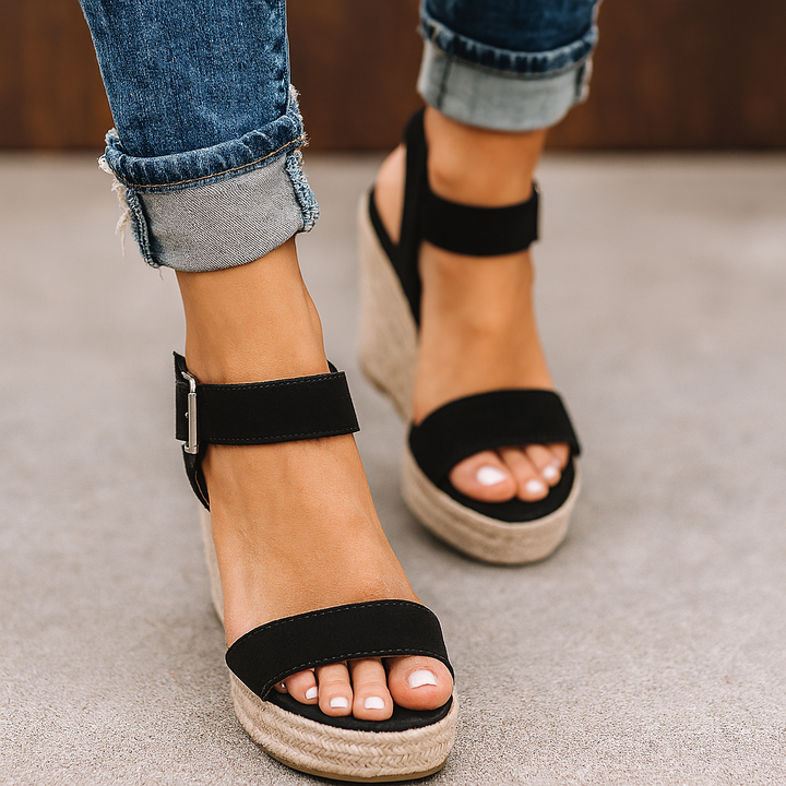 Jasmin | Damen Frühlings Keilabsatz Sandalen Mit Offener Zehenpartie