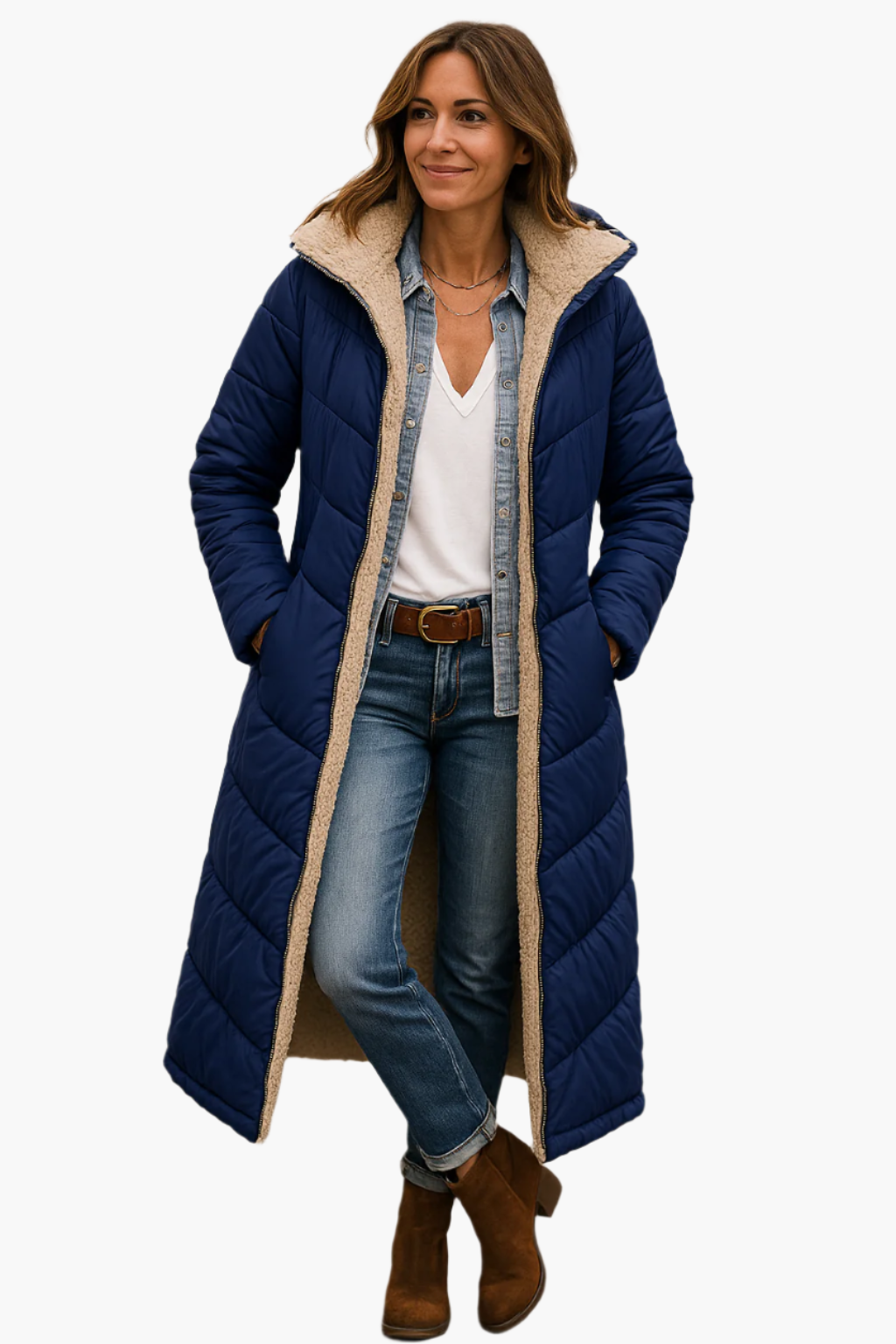 Angela | Damen Warme Kapuzen Winter Longline Puffer Jacke