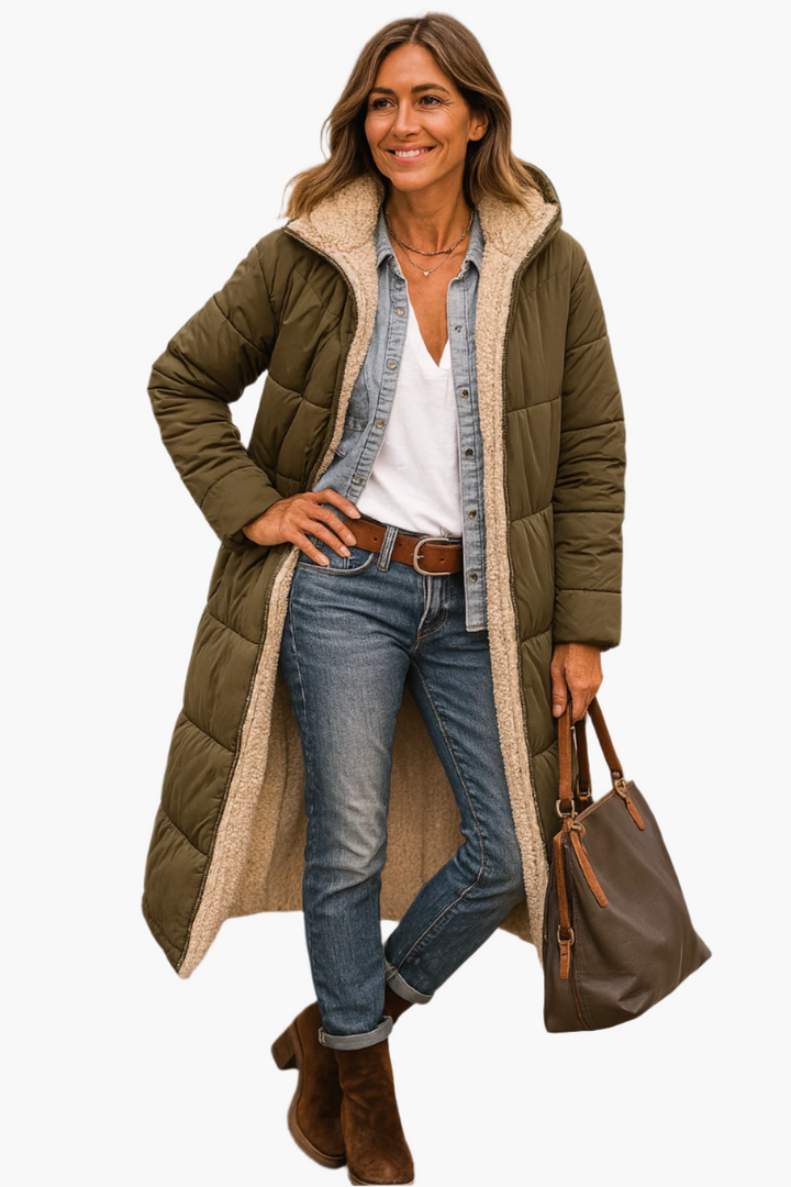 Angela | Damen Warme Kapuzen Winter Longline Puffer Jacke