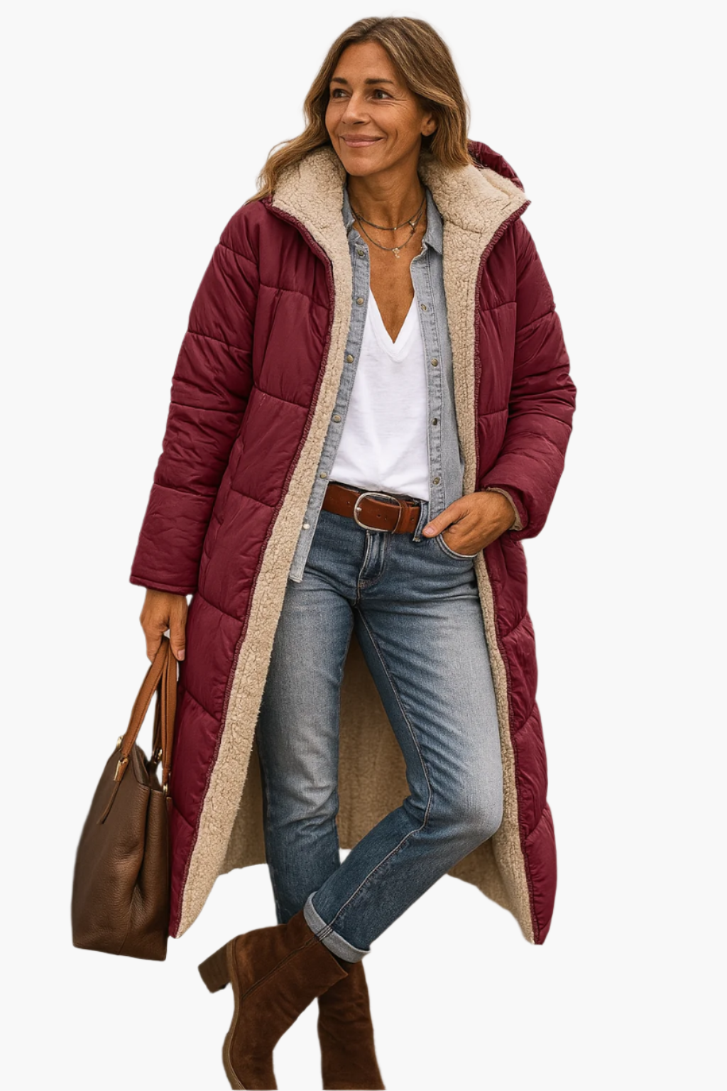 Angela | Damen Warme Kapuzen Winter Longline Puffer Jacke