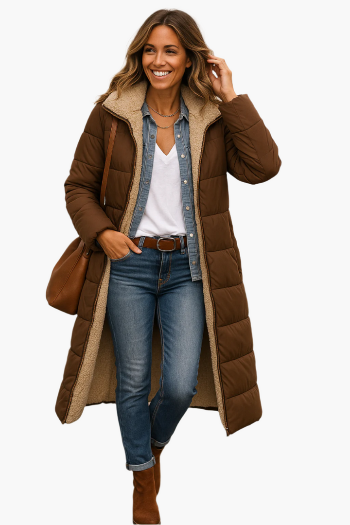 Angela | Damen Warme Kapuzen Winter Longline Puffer Jacke