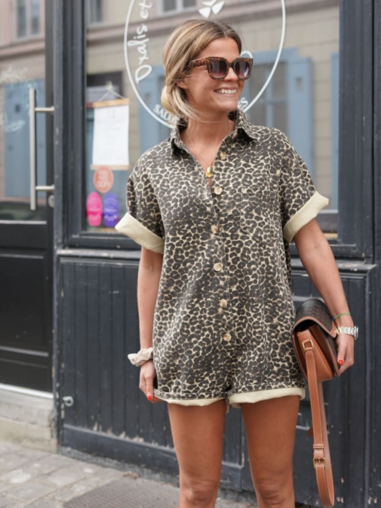 Emma | Damen Leopard Print Casual Shirt Romper