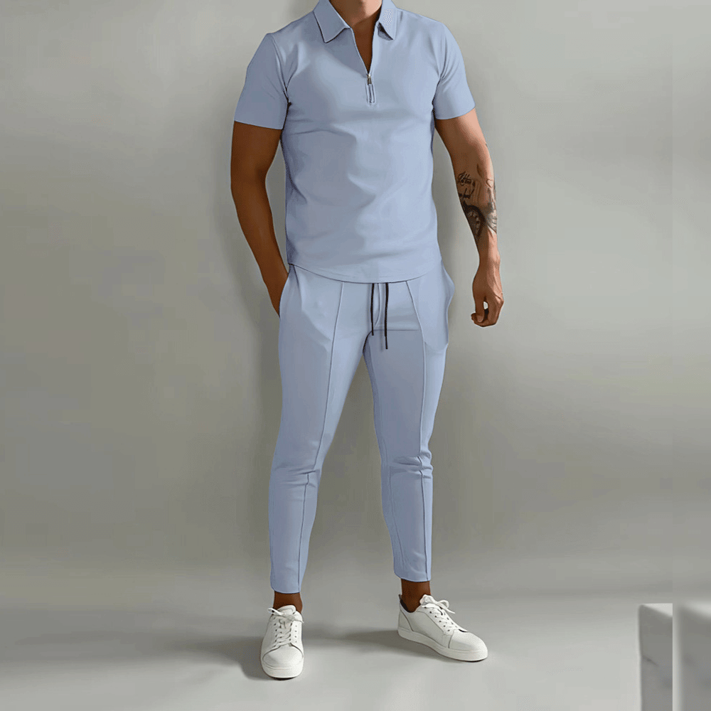 Bruno | Herren Freizeit-Poloshirt mit Reißverschluss, 2-teiliges Set