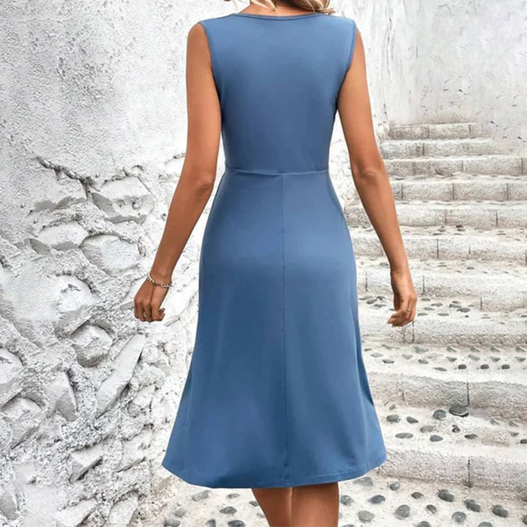 Ursula | Damen Ärmelloses Plisseekleid mit V-Ausschnitt und Blumenmuster