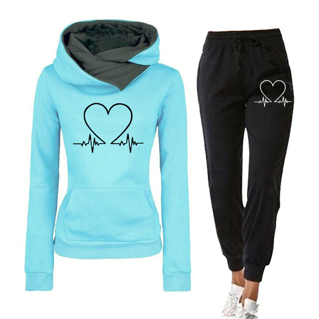 Carolin | Damen Hoodie- und Jogginghose-Set mit Herzschlagmotiv
