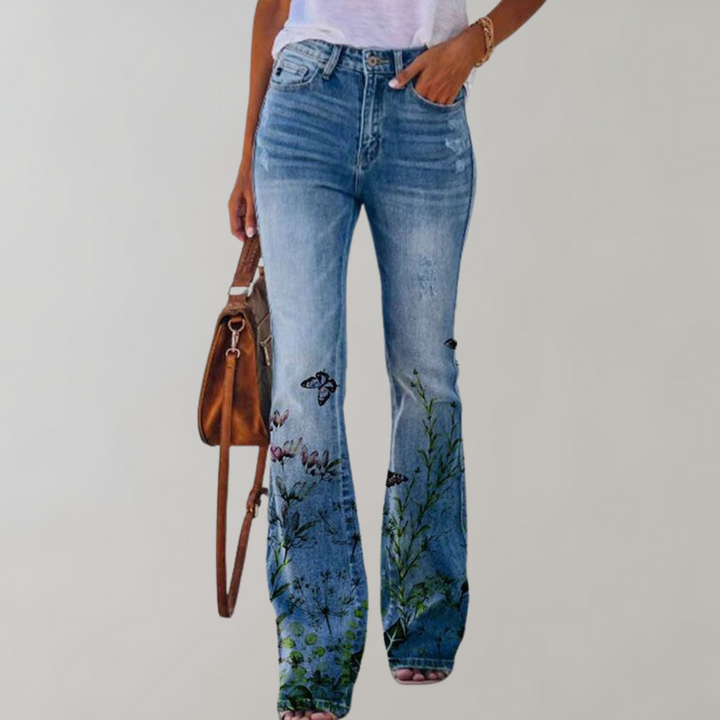 Signe | Jeans med Vide Ben og Blomstermønster