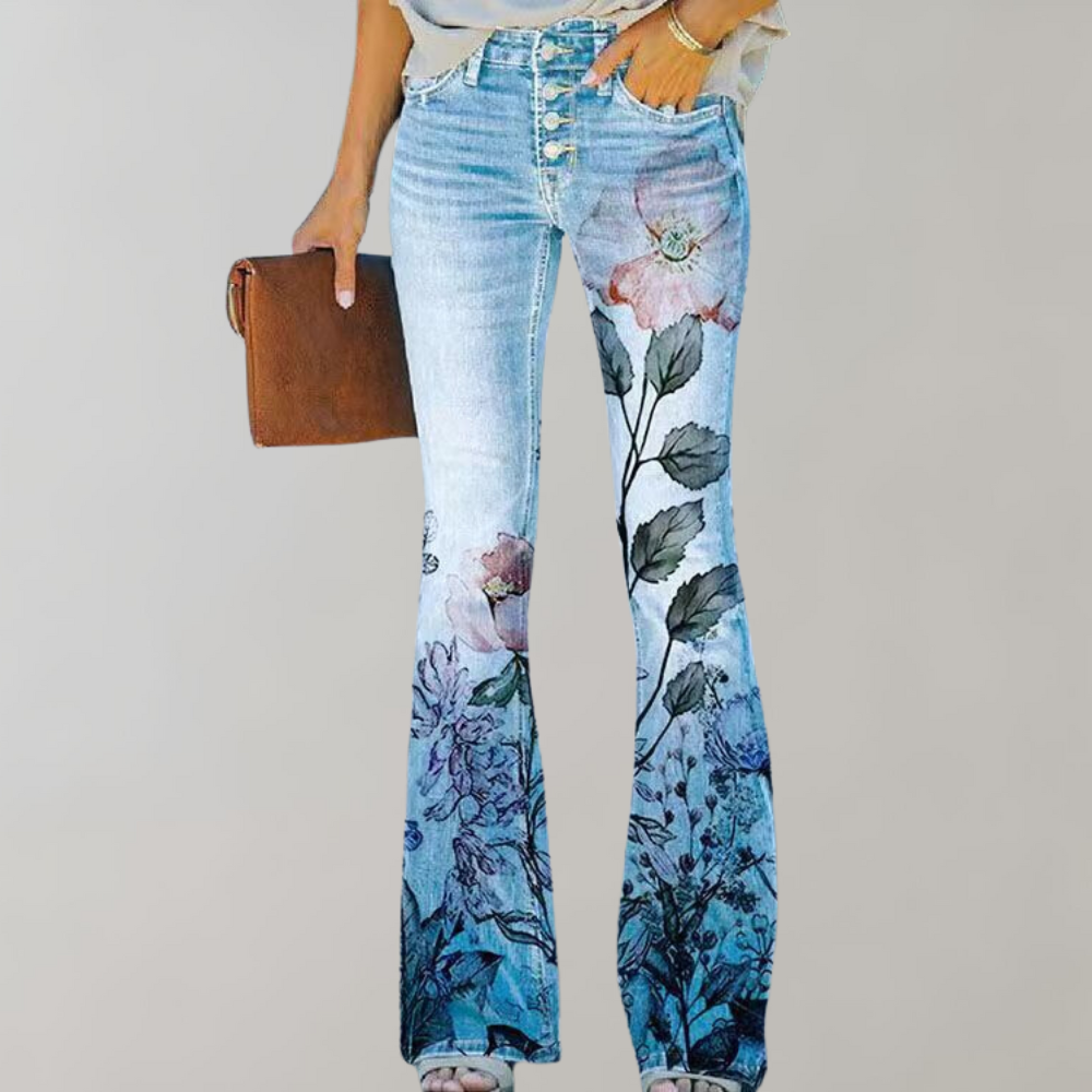 Signe | Jeans med Vide Ben og Blomstermønster
