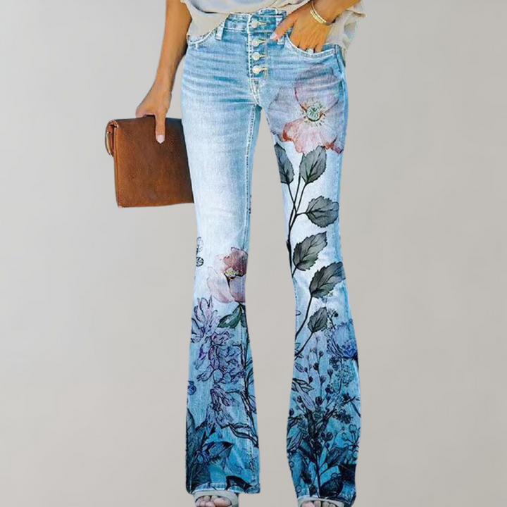 Signe | Jeans med Vide Ben og Blomstermønster