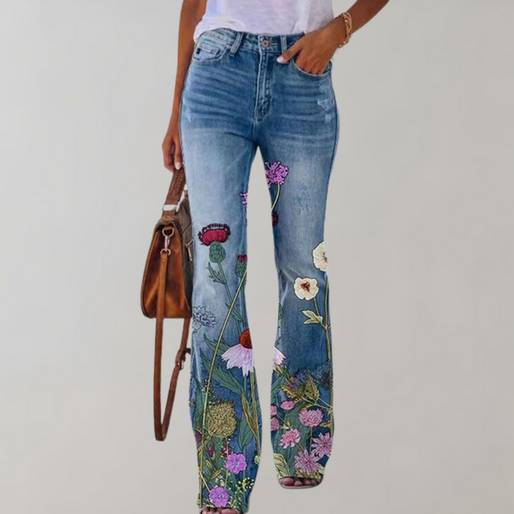 Signe | Jeans med Vide Ben og Blomstermønster