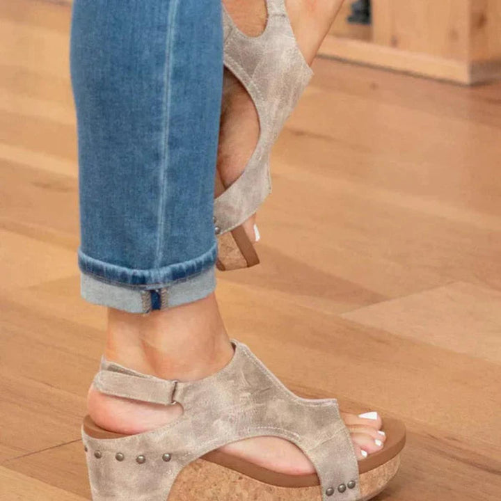 Angela | Damen Keilsandalen zum Hineinschlüpfen mit offenem Zehenbereich