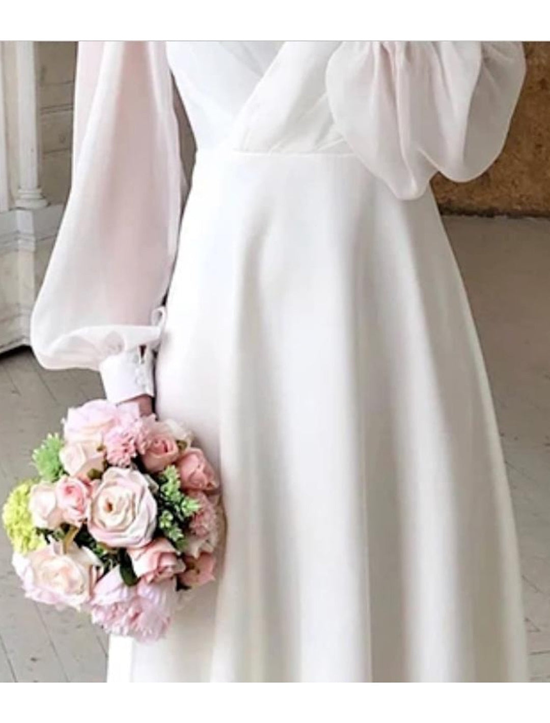 Birgit | Damen Klassisches Langarm Fließendes Brautkleid