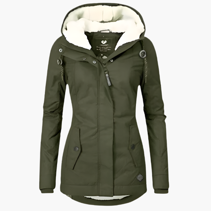 Emma | Damen Kapuzenjacke mit Kunstfell-Fütterung