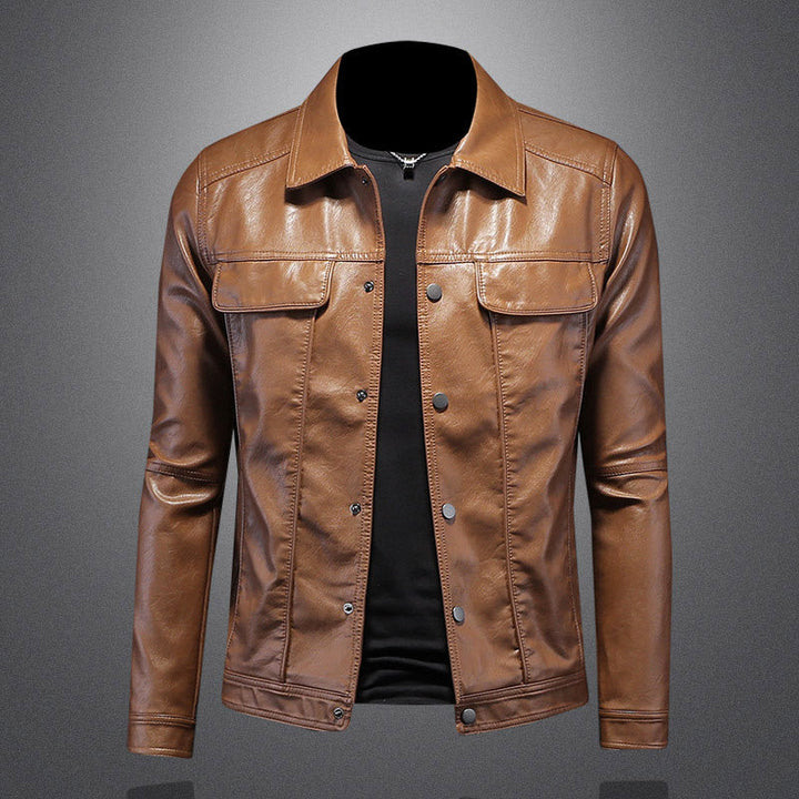 Michael | Herren Slim Fit Lederjacke mit Knöpfen