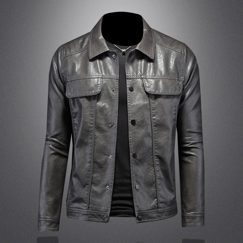 Michael | Herren Slim Fit Lederjacke mit Knöpfen
