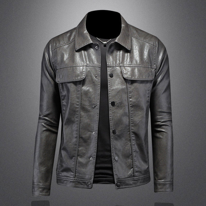 Michael | Herren Slim Fit Lederjacke mit Knöpfen