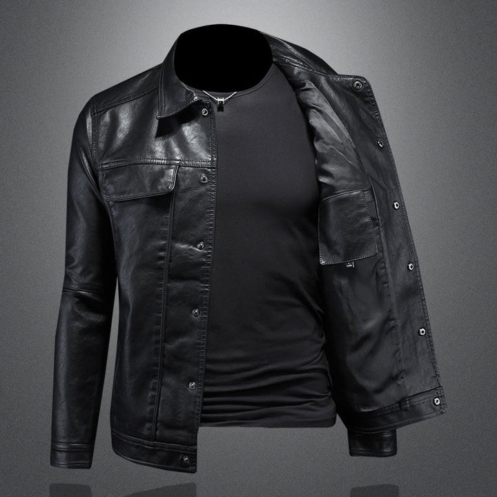 Michael | Herren Slim Fit Lederjacke mit Knöpfen
