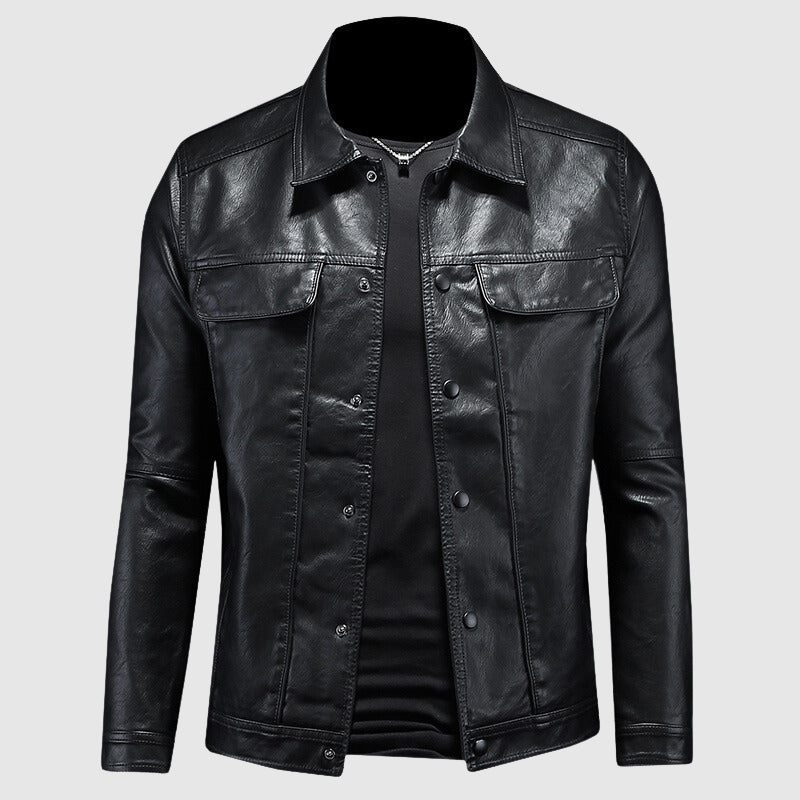 Michael | Herren Slim Fit Lederjacke mit Knöpfen