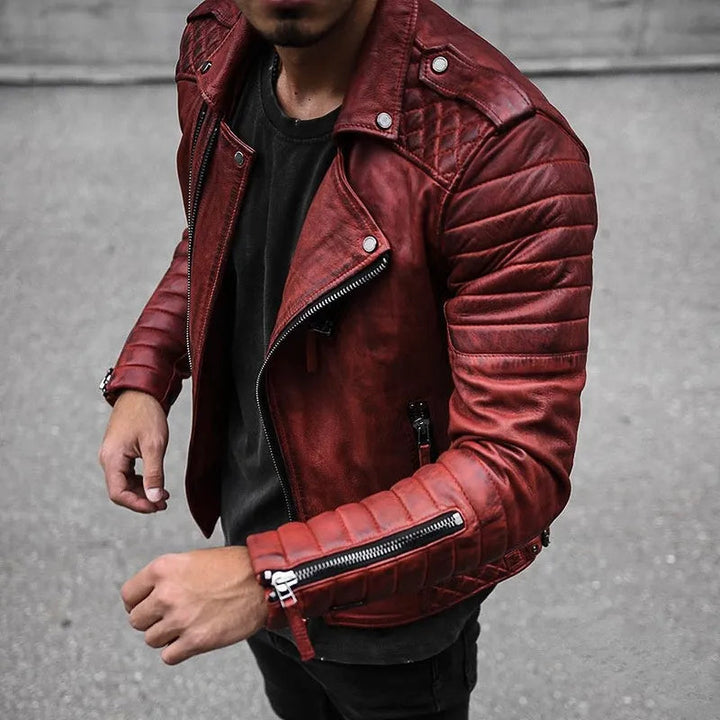 Manfred | Herren Slim Fit Lederjacke mit Reißverschluss