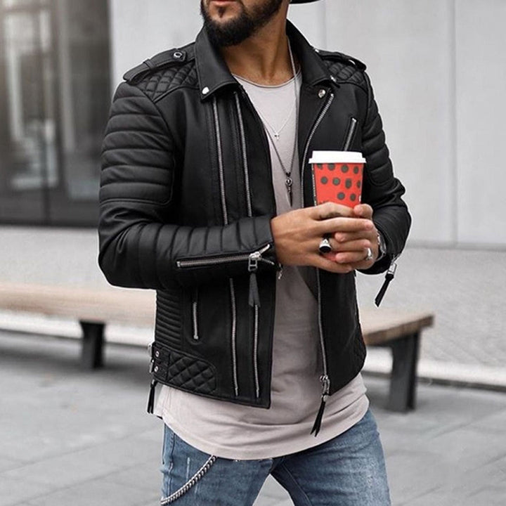 Moritz | Herren Gepolsterte Biker Stil Lederjacke mit Reißverschluss