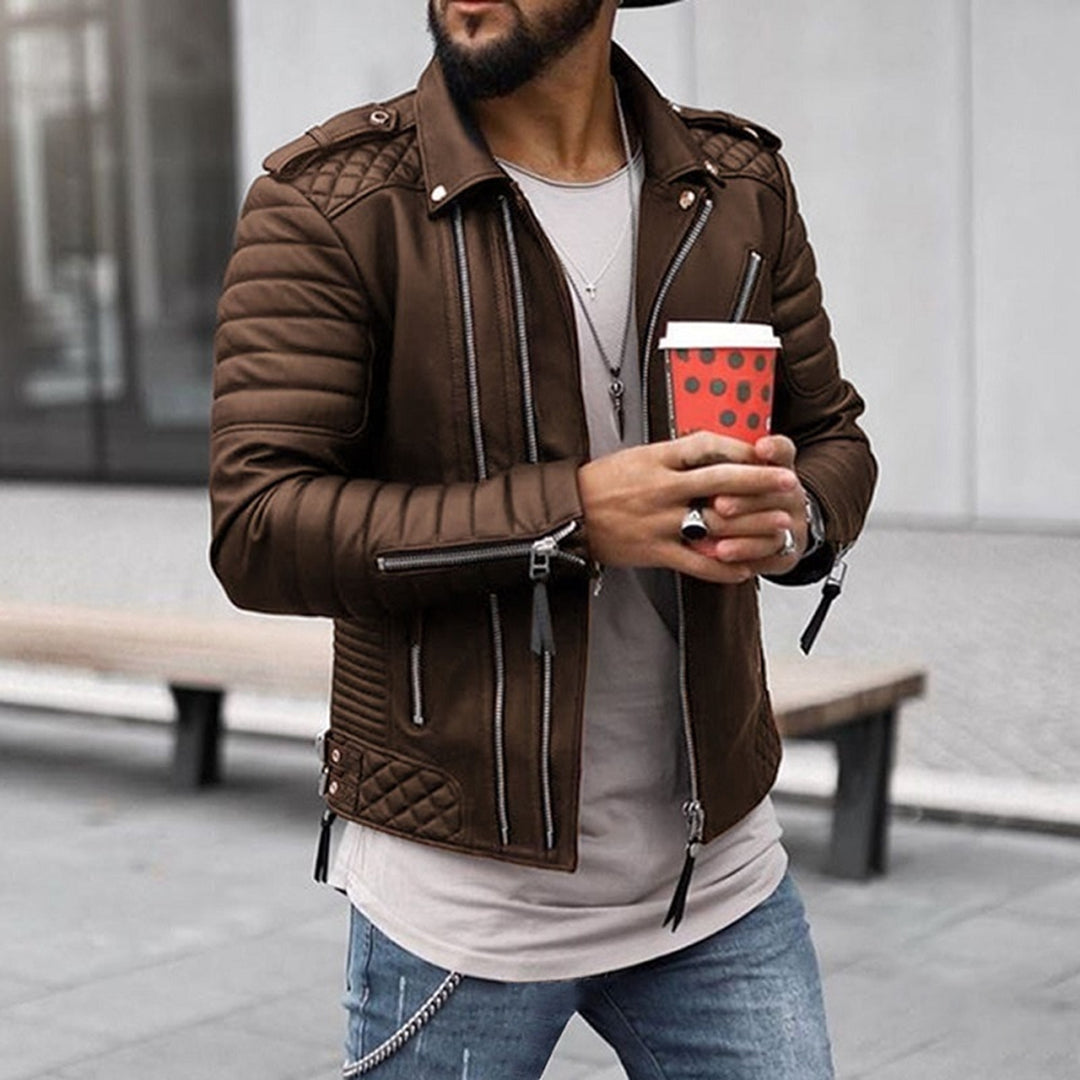 Moritz | Herren Gepolsterte Biker Stil Lederjacke mit Reißverschluss