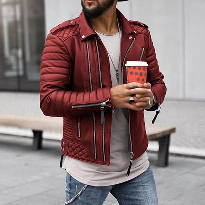 Moritz | Herren Gepolsterte Biker Stil Lederjacke mit Reißverschluss