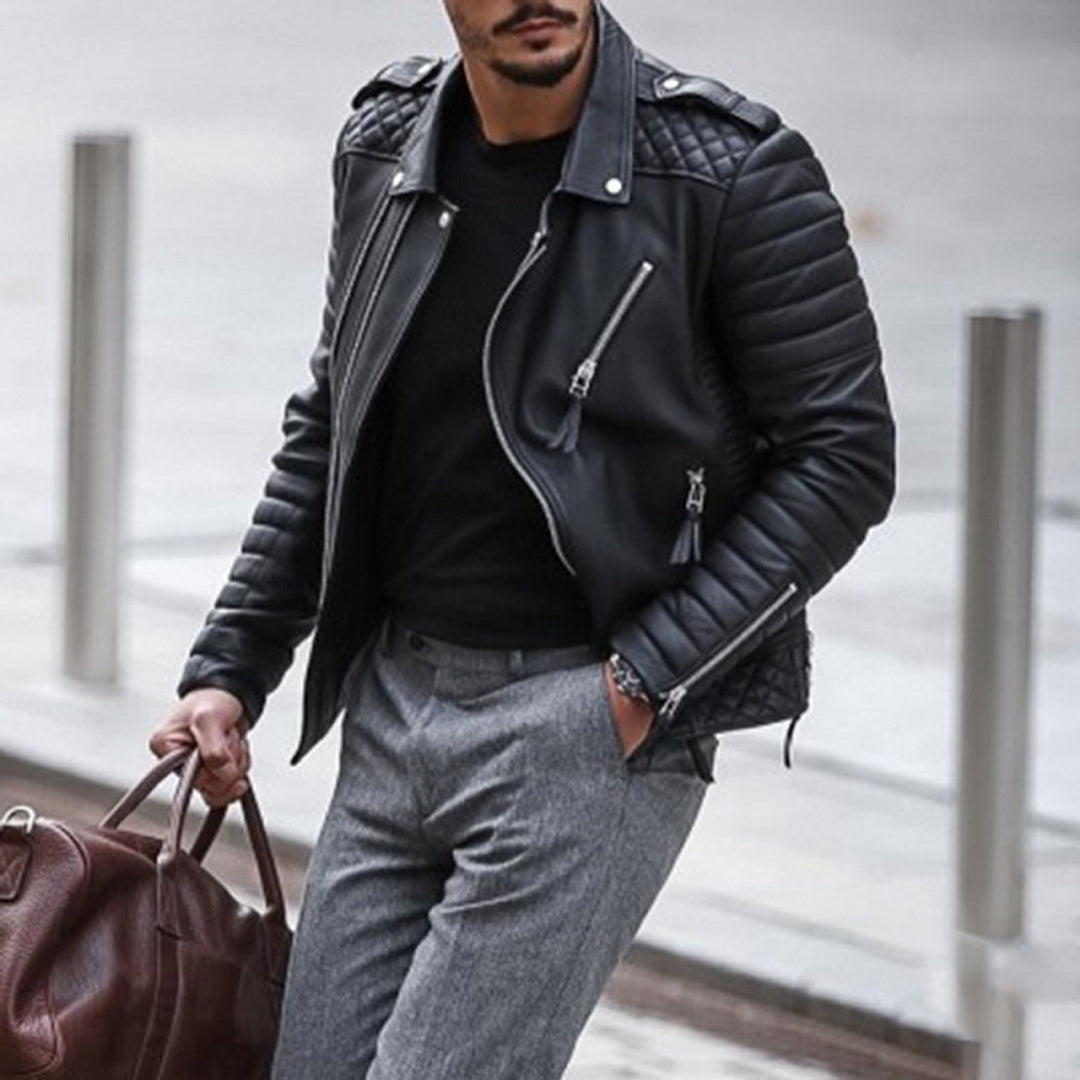 Moritz | Herren Gepolsterte Biker Stil Lederjacke mit Reißverschluss