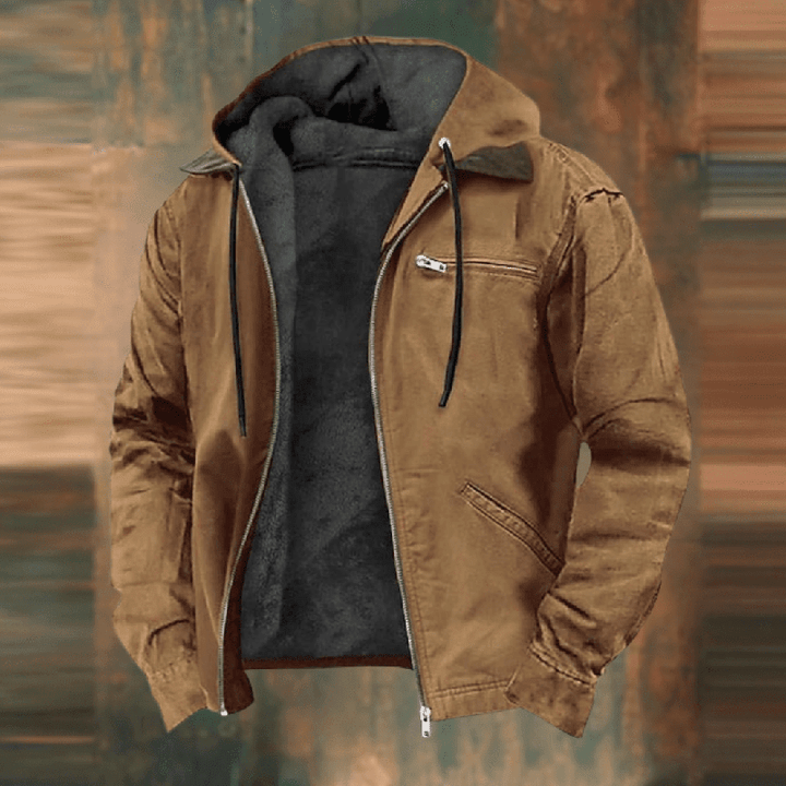 Rainer | Herren Leder Winterjacke mit Kapuze und Reißverschluss