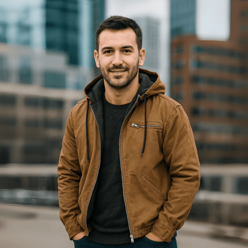 Rainer | Herren Leder Winterjacke mit Kapuze und Reißverschluss
