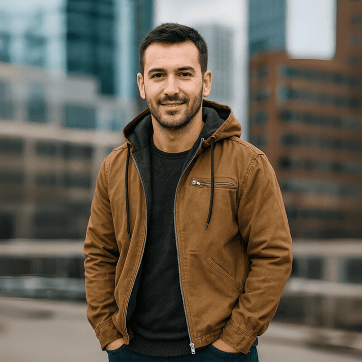 Rainer | Herren Leder Winterjacke mit Kapuze und Reißverschluss