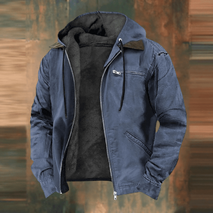 Rainer | Herren Leder Winterjacke mit Kapuze und Reißverschluss