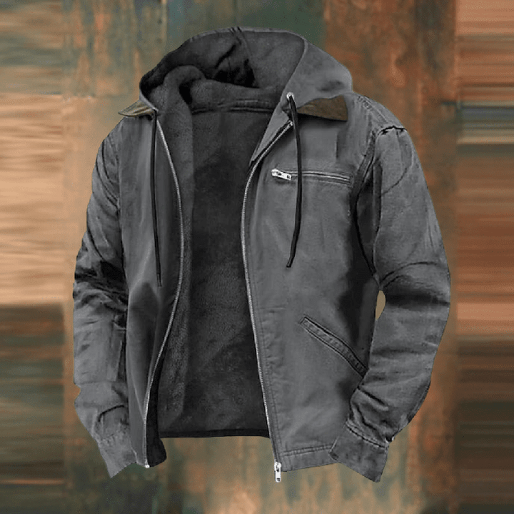 Rainer | Herren Leder Winterjacke mit Kapuze und Reißverschluss