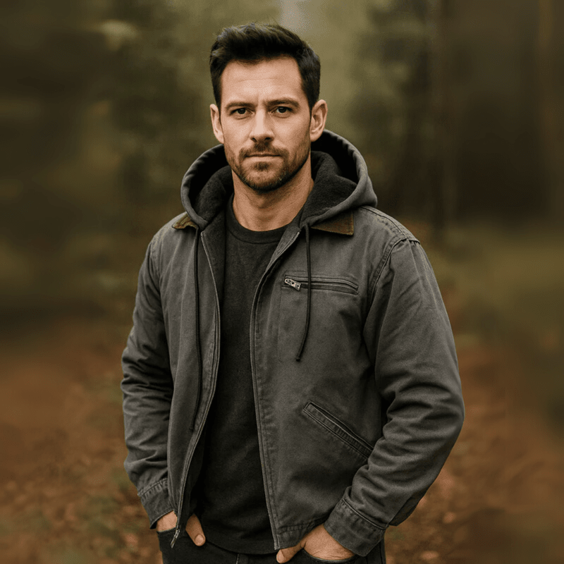 Rainer | Herren Leder Winterjacke mit Kapuze und Reißverschluss