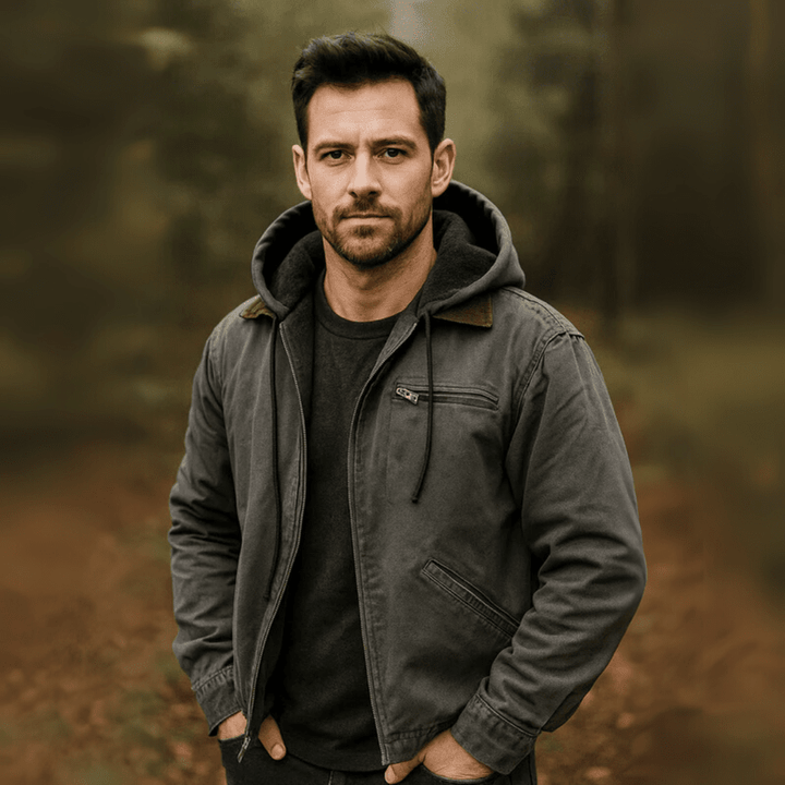 Rainer | Herren Leder Winterjacke mit Kapuze und Reißverschluss