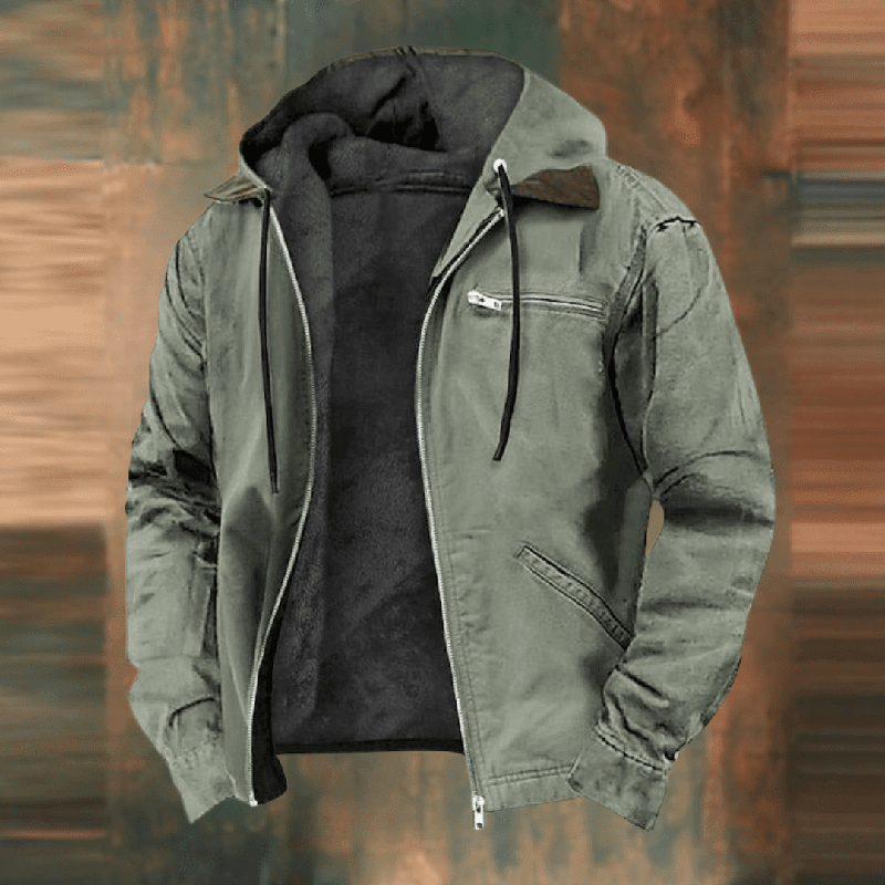 Rainer | Herren Leder Winterjacke mit Kapuze und Reißverschluss