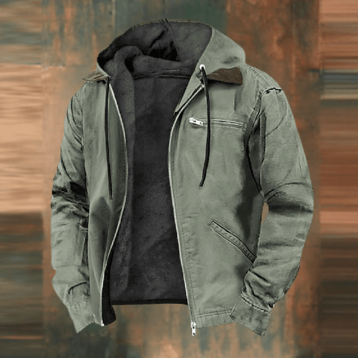 Rainer | Herren Leder Winterjacke mit Kapuze und Reißverschluss