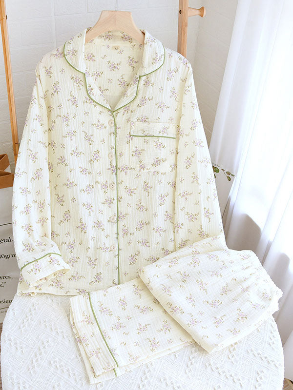 Greta | Damen Pyjama-Set mit Blumenmuster und Knopfhemd
